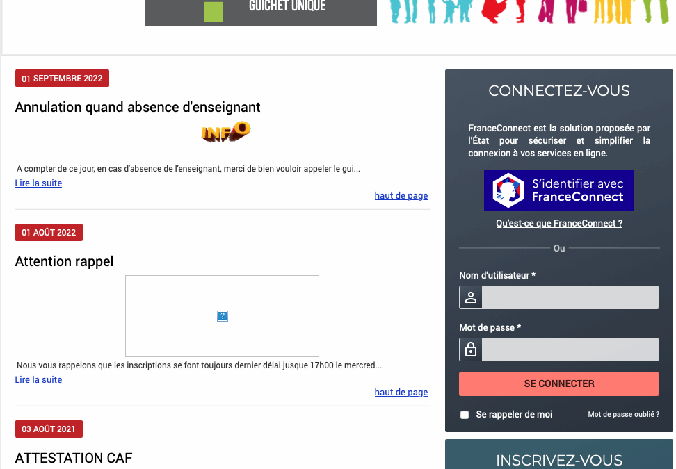 Portail famille indisponible